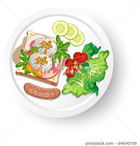 Healthy breakfast with vegetable and fried egg and meat Healthy breakfast with vegetable and fried egg and meat 84690789