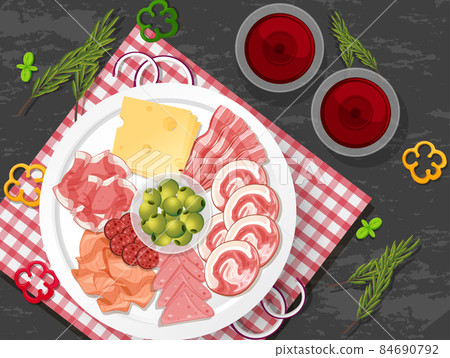 Lunch meat set with different cold meats on platter Lunch meat set with different cold meats on platter 84690792