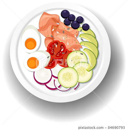 Healthy meal with salmon and salad Healthy meal with salmon and salad 84690793