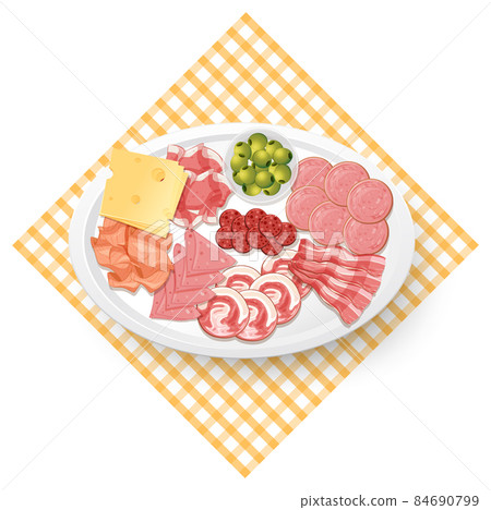 Lunch meat set with different cold meats on platter Lunch meat set with different cold meats on platter 84690799