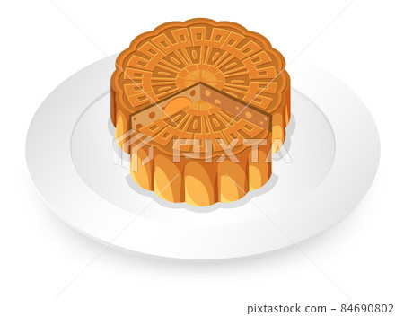 Isolated mooncake on white plate Isolated mooncake on white plate 84690802