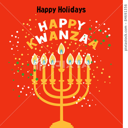 Happy Kwanzaa vector flat illustration on red background with confetti. African celebration cute design card. 84691356