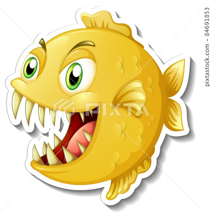 Angry piranha fish cartoon sticker 84691853