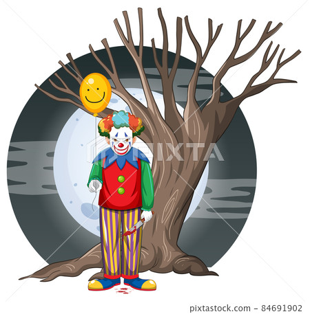 Creepy clown with tree on full moon background 84691902