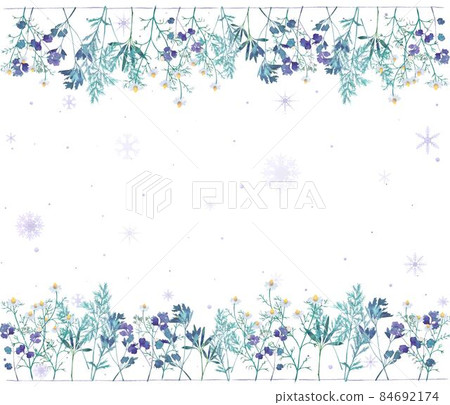 Beautiful winter Scandinavian fashionable plant white back frame illustration vector material with snowflakes 84692174
