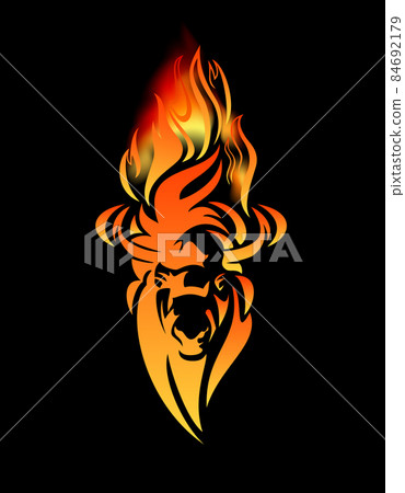 fiery bison bull head vector outline portrait fiery bison bull head vector outline portrait 84692179