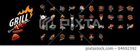 A set of vector Barbecue logos on a black background 84692392