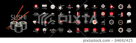 Set of vector Sushi logos on a black background Set of vector Sushi logos on a black background 84692425