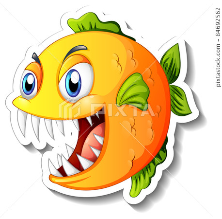 Angry piranha fish cartoon sticker Angry piranha fish cartoon sticker 84692562