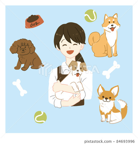 Pet shop clerk holding a dog - Stock Illustration [84693996] - PIXTA