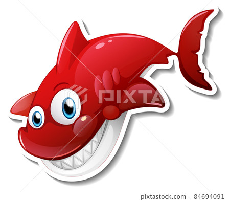 Sea Animal Cartoon Sticker with Funny Shark 84694091