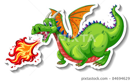 Dragon blowing fire cartoon character sticker 84694629