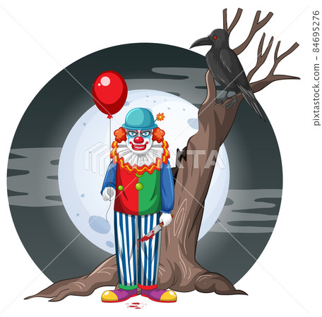 Creepy clowm holding balloon Creepy clowm holding balloon 84695276
