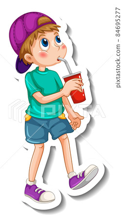 Sticker template with a boy cartoon character isolated 84695277