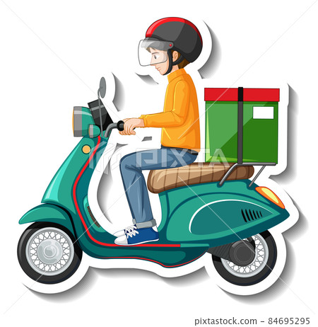 A sticker template with delivery man on motor scooter A sticker template with delivery man on motor scooter 84695295