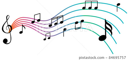 Musical symbols wave on white background Musical symbols wave on white background 84695757