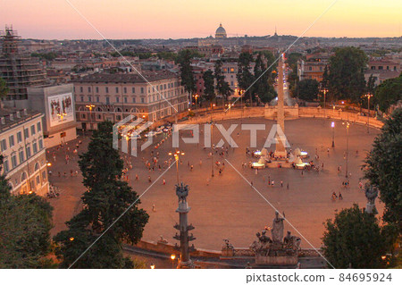 [Rome] Piazza del Popolo seen from Pincio Promenade evening view 84695924