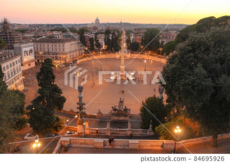 [Rome] Piazza del Popolo seen from Pincio Promenade evening view 84695926