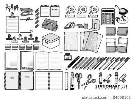 Illustration set of various stationery / black and white Illustration set of various stationery / black and white 84698101