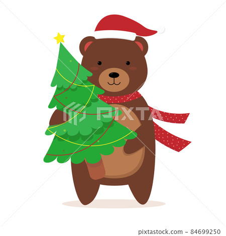 A cute cartoon bear with Christmas tree 84699250