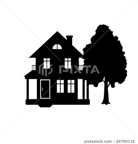 Silhouettes of house and tree. 84700138