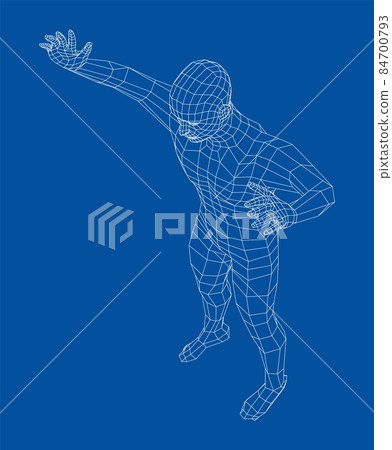 Wireframe jumping man. 3d illustration Wireframe jumping man. 3d illustration 84700793
