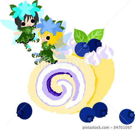 可愛的花仙子和藍莓蛋糕卷的插圖 84701097