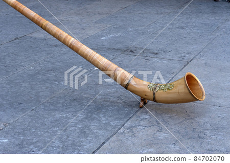Wood mountain traditional horn musical instrument detail 84702070
