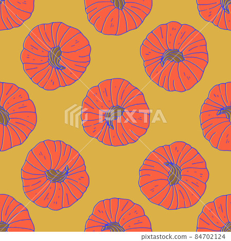 Seamless pattern with hand drawn pumpkins. Offset colors and outlines. Seamless pattern with hand drawn pumpkins. Offset colors and outlines. 84702124