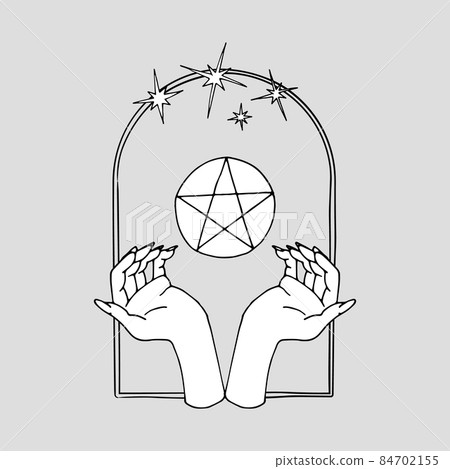 Vintage Mystic hands and 5 rays star inside arch Vintage Mystic hands and 5 rays star inside arch 84702155