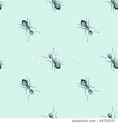 Seamless pattern colony ants on mint background. Vector insects template in flat style for any purpose. Modern animals texture. Seamless pattern colony ants on mint background. Vector insects template in flat style for any purpose. Modern animals texture. 84703015