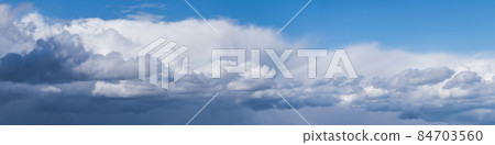 Panoranic gray and white overcast sky. Beautiful cloudscape over horizon, sky. 84703560
