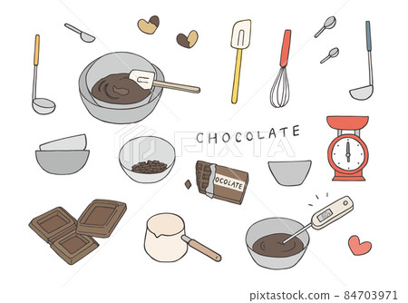 Hand-drawn illustrations (color) related to chocolate water bath 84703971