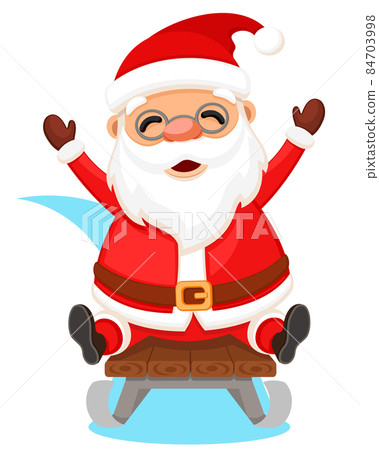 Santa claus rides in a sleigh and smiles, character on a white background. 84703998