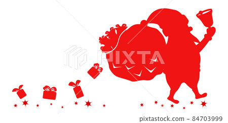 Silhouette of Santa Claus with a bag and gifts. Merry christmas and new year Silhouette of Santa Claus with a bag and gifts. Merry christmas and new year 84703999