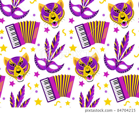 Barranquilla Carnival seamless pattern. Colombian carnaval party endless texture, background, wallpaper. Vector illustration Barranquilla Carnival seamless pattern. Colombian carnaval party endless texture, background, wallpaper. Vector illustration 84704215