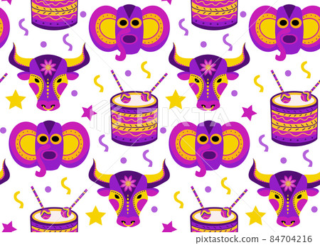 Barranquilla Carnival seamless pattern. Colombian carnaval party endless texture, background, wallpaper. Vector illustration Barranquilla Carnival seamless pattern. Colombian carnaval party endless texture, background, wallpaper. Vector illustration 84704216