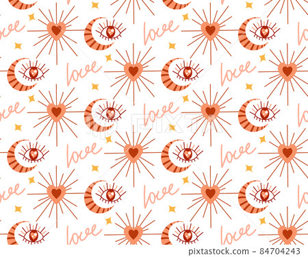 Boho love pattern. Folk mystical tarot ornament. Heart doodle endless texture. Valentines day, romance. Vector illustration Boho love pattern. Folk mystical tarot ornament. Heart doodle endless texture. Valentines day, romance. Vector illustration 84704243