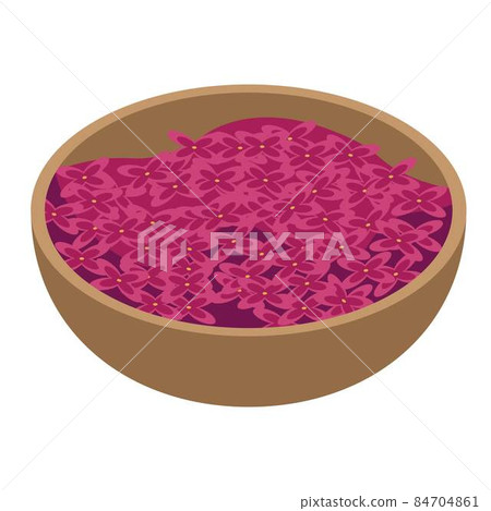 Bowl with lilac flower icon, isometric style Bowl with lilac flower icon, isometric style 84704861