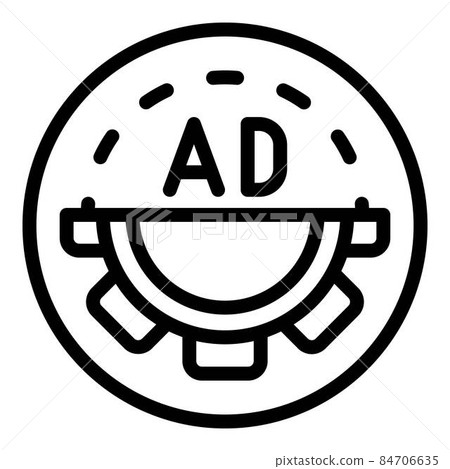 Ad in a circle with cog icon, outline style 84706635
