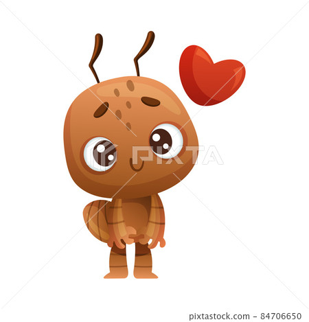 Cute brown little ant with red heart. Funny insect cartoon character vector illustration Cute brown little ant with red heart. Funny insect cartoon character vector illustration 84706650