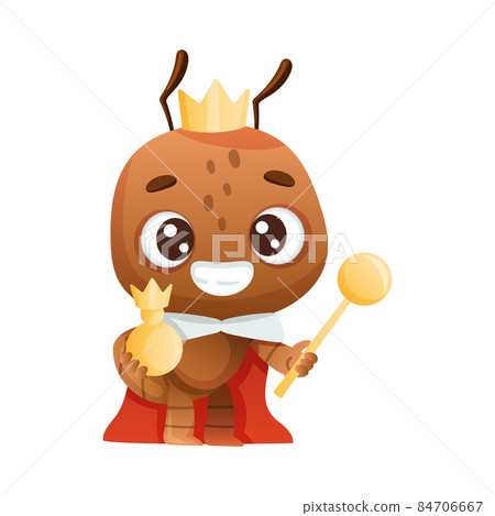 Cute queen ant in red mantle and golden crown. Funny insect cartoon character vector illustration 84706667