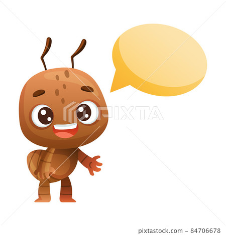 Cute brown little ant and speech bubble. Funny insect cartoon character vector illustration 84706678