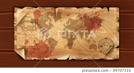 World old map, continent silhouette, vector vintage antique cartography background.  84707310