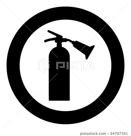 Fire extinguisher icon in circle round black color vector illustration image solid outline style Fire extinguisher icon in circle round black color vector illustration image solid outline style 84707381