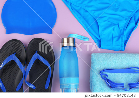 Flat lay composition with tablet and different office items on white background Flat lay composition with tablet and different office items on white background 84708148
