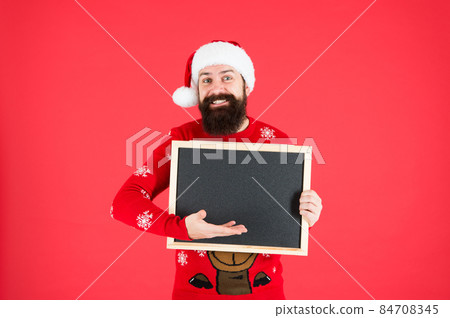 Information from Santa. Bearded man hold blank Information from Santa. Bearded man hold blank 84708345