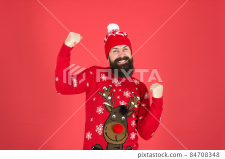 Christmas Deals start. mature hipster beard in knitted 84708348