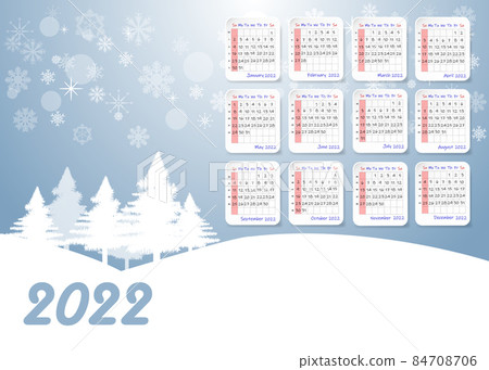 2022 table calendar with winter landscape, snowy trees and snowflakes 84708706