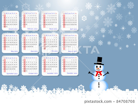 2022 table calendar with winter landscape and snowman 84708708